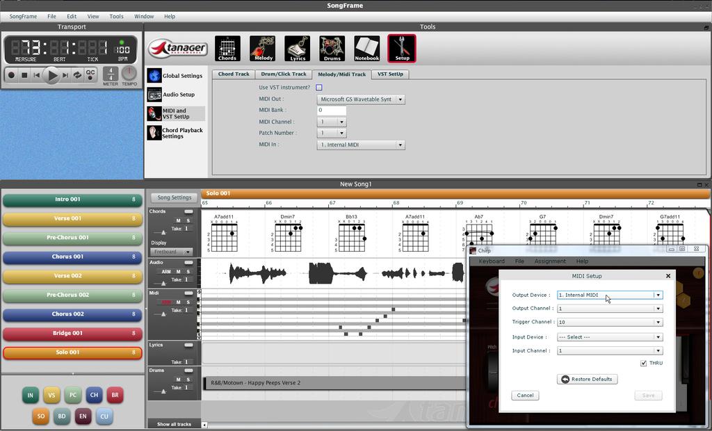 Using Chirp with Popular Music Software Songwriting Tools SongFrame Chirp was designed as the perfect add-on accessory for the SongFrame Songwriter's Toolkit software package.