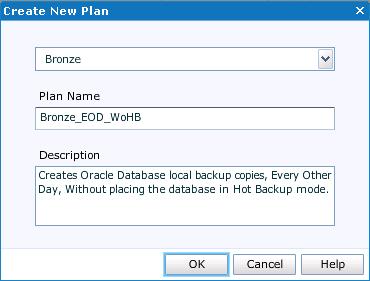 To create this new service plan for an Oracle database, begin by creating a new plan based on an existing plan as a template: 1. From the EMC AppSync console, select Service Plans > Oracle. 2.