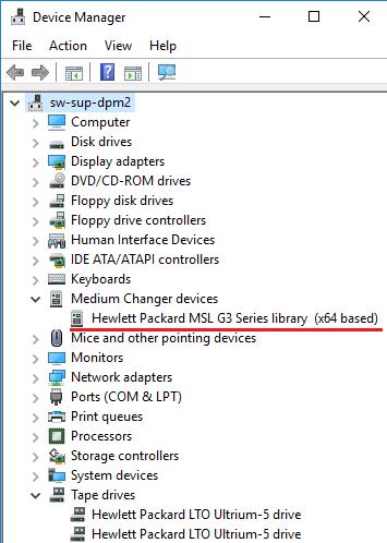 If necessary, install the driver for the VTL you have selected, in our case it's HP
