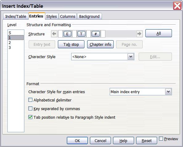 4) From the drop-down list in the Create index/table section, select Entire document. You can also choose to create an index for just the current chapter.