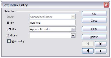 Figure 14: Viewing and editing index entries Other types of indexes An alphabetical index is not the only type of index that you can build with Writer.