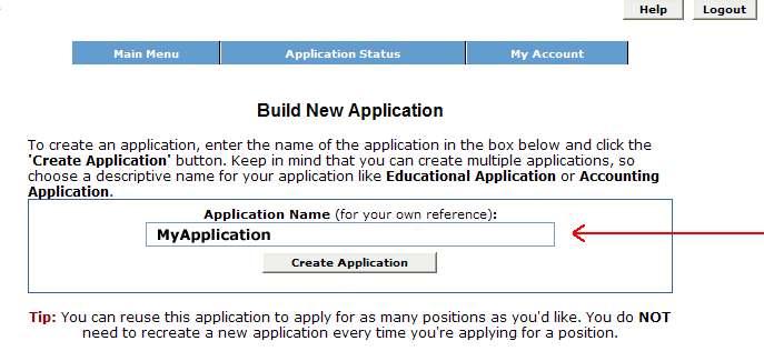 To apply using that application, click the job title. If you have not created an application, click "Create Application" Note: You can use the same application to apply for several jobs.