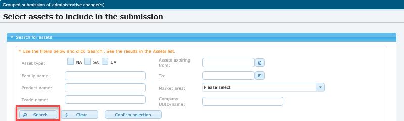 Figure 59: Select the asset(s) that should join the existing grouped submission 8.6.