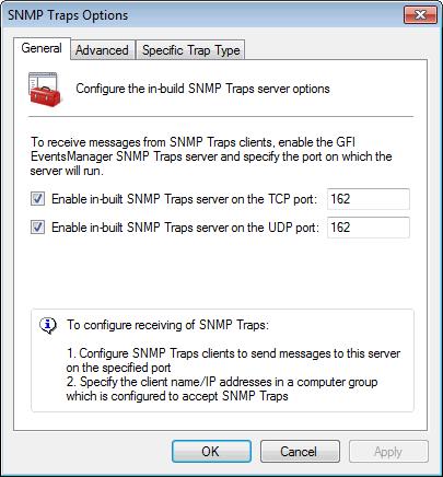 7.5.1 Configuring the SNMP Trap server Screenshot 84 - Configuring SNMP Traps To change the default SNMP Trap Server settings: 1.