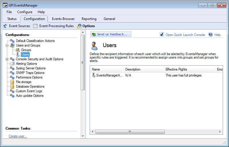 Screenshot 104 - Configuring User settings 2. Expand the Users and Groups node and select User sub-node. 3.