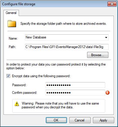 Screenshot 121 Archive Storage Folder dialog 3. Specify or browse for the path for the new database. 4. Specify the name for the new database. 5.