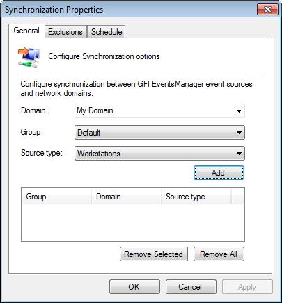 6.2.1 Edit synchronization options GFI EventsManager enables you to synchronize domains with event sources groups.