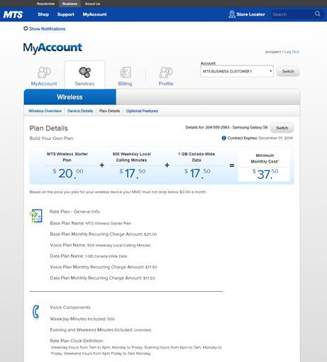 MyAccount for Business View your wireless Services wireless services: Plan Details provides details regarding the plan