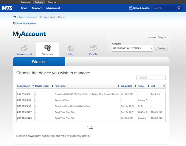 MyAccount for Business View your wireless Services wireless services: From the default MyAccount tab, click on the billing account you want to see detailed services for.