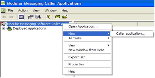 Start the Caller Applications design Tool by clicking on [START], [PROGRAMS], [AVAYA MODULAR MESSAGING], [CALLER APPLICATIONS].