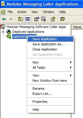 Right Click on your Caller Application. Select and Click on the [Save Application] menu item.