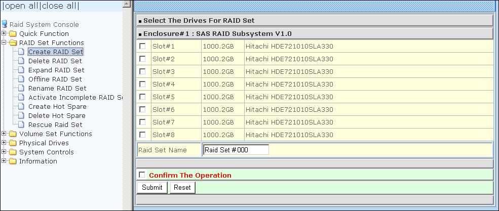5.2 RAID Set Functions Use the Raid Set Function and Volume Set Function if you prefer to create customized Raid Sets and Volume Sets.