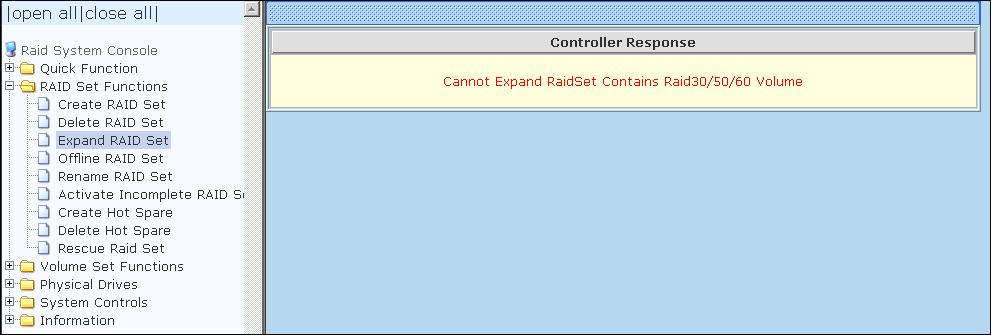 5.2.3 Expand RAID Set Use this option to expand a Raid Set, when one or more disk drives is/are added to the system. This function is active when at least one drive is available.