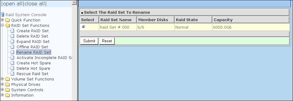 5.2.5 Rename RAID Set Use this function to rename a RAID Set.
