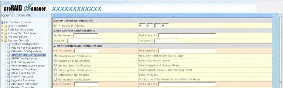 5.5.4 Alert By Mail Configuration To set the Event Notification function, click on the Alert By Mail Configuration link under the System Controls menu.