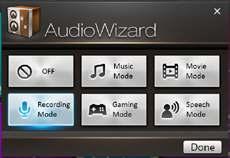 In the AudioWizard window, tap the sound mode you want to activate.