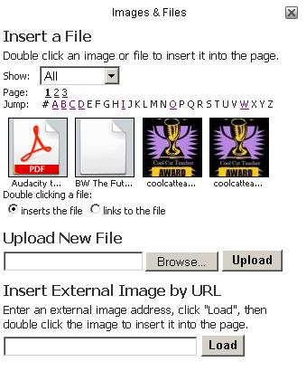 Inserting Images and Documents 1 1. Click on the Tree icon 2. Click Browse to locate your document and Upload to add it to the wiki server 3.