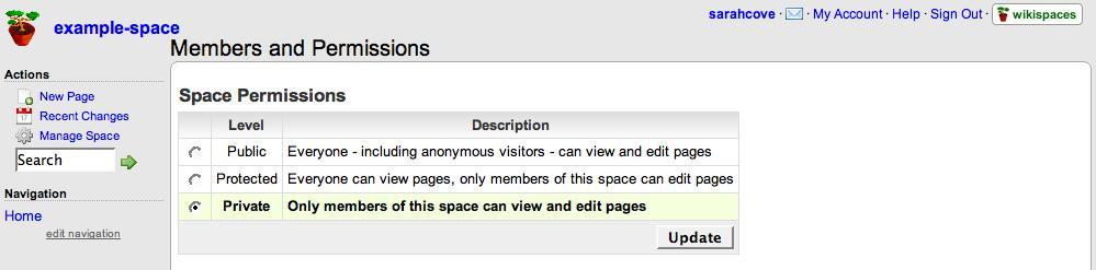 Wiki Terms Wikispaces has different permissions settings for your space Public: Anyone can view or edit your