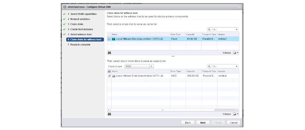 Create Step 7 Claim Disks for Witness Host Just like physical vsan hosts, the witness needs a cache tier and a capacity tier.