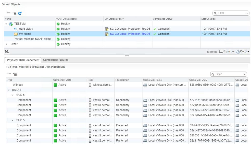 Preferred Site, 1 in the Secondary Site, 1 on the Witness Host) Using vsan 6.