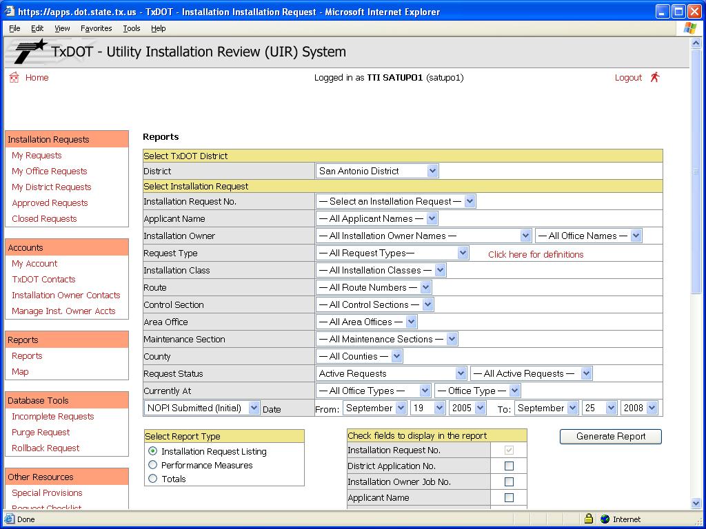 Operations Group 185 Let s navigate through the report and map tools under the Reports menu.