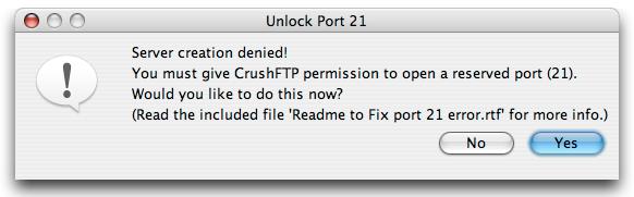 CrushFTP will launch a terminal window and execute some commands. You will need to enter your password when prompted.