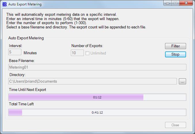 The user specifies the Number of Exports and the Interval between each export.