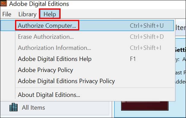 2. After Adobe Digital Editions has opened, choose