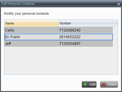 Figure 45 Edit Personal Contacts Dialog Box Add Entry 3) In the Name text box, enter the contact s name or description, as you want it to appear.