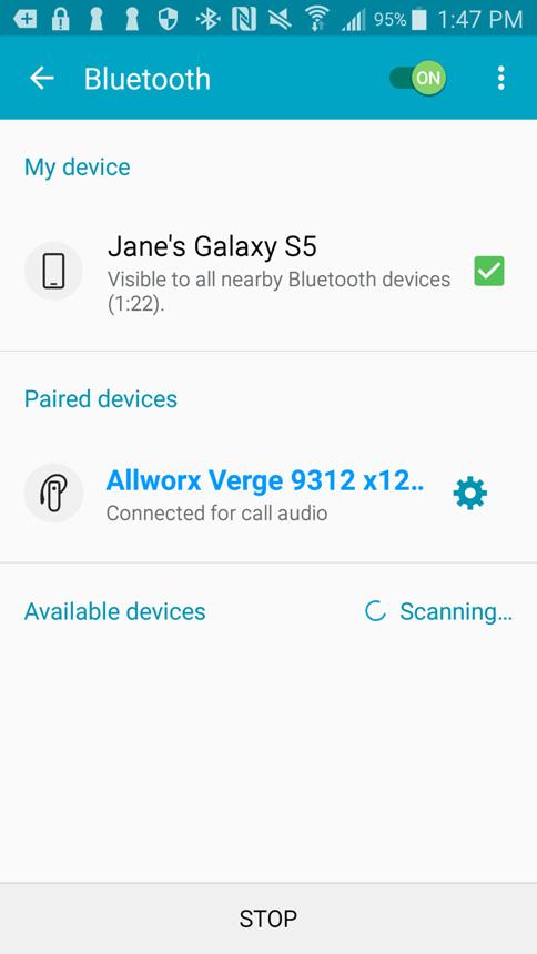 Allworx Verge IP Phone Series User Guide Press Yes to pair the devices. Verge 9312 IP phone paired. Android mobile device paired. To pair and connect a Bluetooth headset: 1.