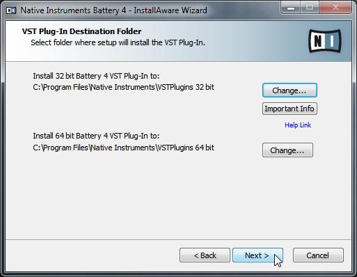 Software Installation Installation on Windows The VST plug-in folder selection screen. 1. Select or specify the folder to install the VST plug-ins (32 and 64 bit versions) to.