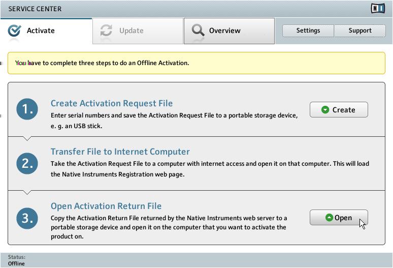 Product Activation With Service Center Activating Your Product Offline 3.3.5 Open the Activation Return File The offline activation screen of Service Center. 1.