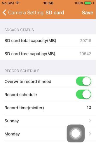 6. SD card setting is used for checking the status of SD card and configuring the recording