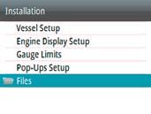 Export system settings 1. Insert a USB Micro USB adaptor and mass storage device. 2. Go to the Files menu. 3. Select System Settings. 4.