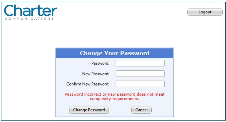 6. Click the Change Password button to change your password or click the cancel button to abort.