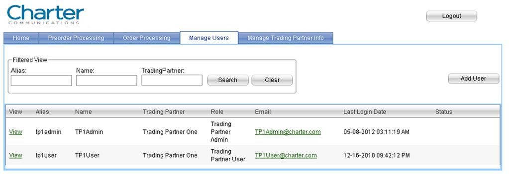 Trading Partner Functions Trading Partner Administrator Tabs In addition to the Preorder Processing and Order Processing tabs, Trading Partner Administrators have access to the following tabs: Manage