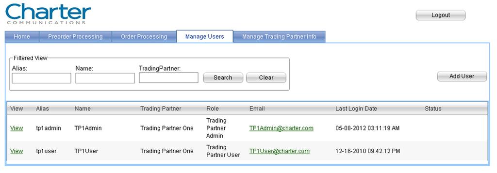 1. Select the Manage Users tab. Editing Existing Users via the Manage Users tab 2.