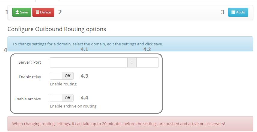 Outbound Routing settings This allows for third party integration with other services (for example, but not limited to, encryption services).
