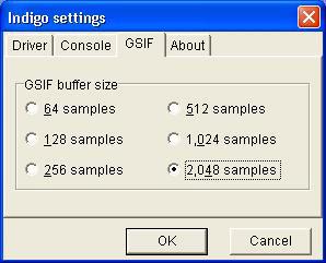 GSIF This window allows you to set the latency of GigaStudio in terms of samples.