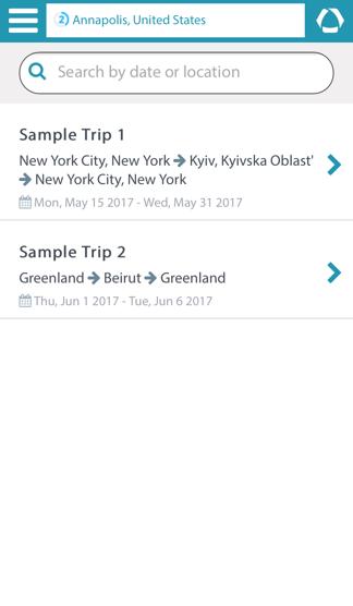 12 TRIPS Select the Trips tab on the side menu to view current and future trips. Trips are listed in ascending order by start date.