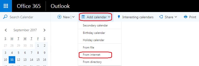 Subscribe to an Outlook calendar for TriO OFFICE 365 - INTERNET CALENDARS Instructions to use Office 365 to subscribe to a TriO Calendar 1) Log into office 365 @ https://outlook.office.com/owa/?