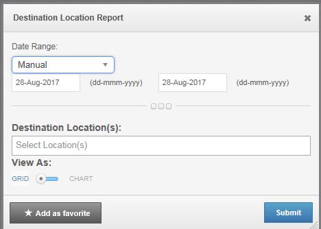 Destination Reporting can be done by selecting the Globe icon for a