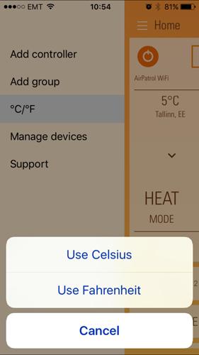 Celsius / Fahrenheit Switching between temperature modes You are able to change the temperature displays from Celsius to Fahrenheit and back.