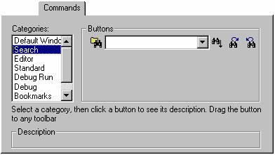6. Customizing the Environment To remove buttons from a toolbar 1. Select [Setup -> Customize]. The Customize dialog box opens. 2. Select the Commands tab. 3.