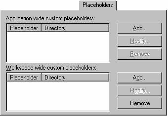 6. Customizing the Environment To add a custom placeholder 1. Select [Setup -> Customize]. The Tools Customize dialog box opens. 2. Select the Placeholders tab. 3.