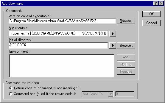 9. Visual SourceSafe Version Control System 3. Enter the executable file (SS.EXE) for version control system in Version control executable. 4.