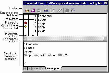 14. Command Line Notes: Information such as the name of the batch file and breakpoints in the batch file is saved in the session.
