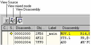 17. Debugging Facility Toolbar The disassembly window in version 4.02 onwards has been enhanced to include a source view. This integrated view has a toolbar which allows the switching of mode.