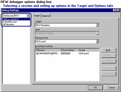 1. Overview In the figure of the Standard toolbar shown as an example, sessions "SimSessionSH-4" and "DefaultSession" are available.