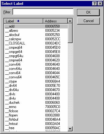 10. Using Labels to View Your Code In this dialog box, the labels are initially listed in alphabetical order and their addresses are displayed on the right.